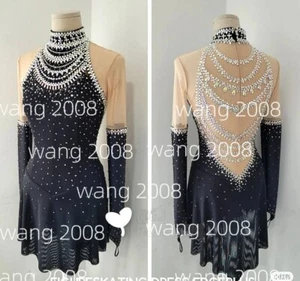 Vestido de Patinaje Artístico Vestido de Patinaje sobre Hielo Competición Patinaje Negro Cuello Alto - Imagen 1 de 6