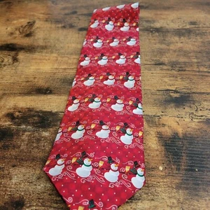 Corbata Muñeco de Nieve Hallmark Holiday Traditions Navidad Roja Toda Seda  - Imagen 1 de 5