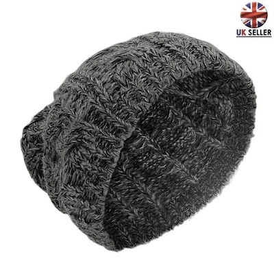 Men's Slouch Winter Beanie Hat Lined Cable Knit Stretchy Hat by i-Smalls