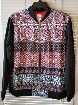 Chaqueta de Fin de Semana RAFAELLA Talla Mediana Negra Estampado Boho Cremallera Frontal Bombardero Ropa Deportiva Foto 1 de 4