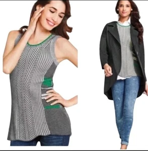 Cabi Damen Gr. S grün grau gerippt ärmellos Dreizack Weste Hi Low Strick Pullover - Bild 1 von 7