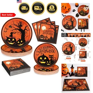 Halloween Party Teller Servietten Set schwarz Kürbis Fledermaus Katze Einweg Portionen 50 - Bild 1 von 9