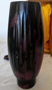 Jarrón antiguo japonés de bronce con pátina púrpura marrón negro, caja con papeles+ - Imagen 1 de 16