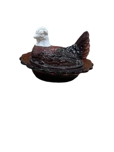 Westmoreland Black Base /Purple and White Top Hen On Nest - Picture 1 of 5