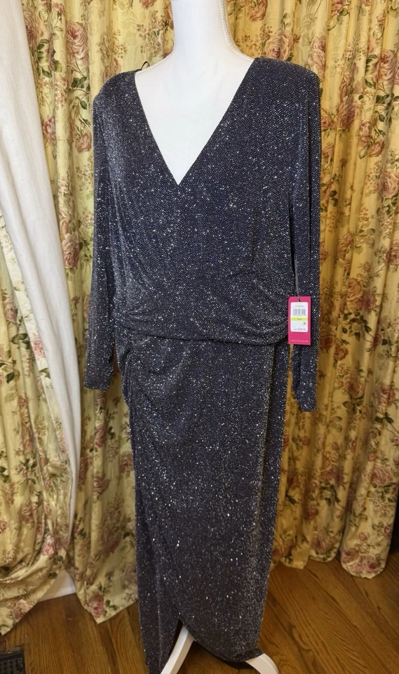 Vince Camuto Blue Sparkle Maxi V-neck Dress Size 18W Brand New With Tags - Image 1 of 2