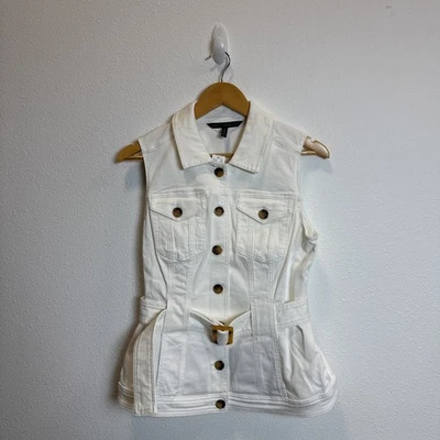 White House Black Market White Denim Vest with Belt Women's - Image 1 of 4