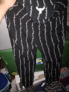 pantalone lounge piccolo nero boho donna bianco e nero righe astratto elasticizzato - Foto 1 di 2