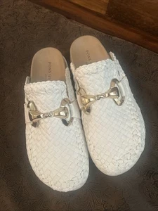 PONS QUINTANA Caimán 8 Leche Húmeda Mujer Zapatos Tejido Blanco Cuero Zuecos Talla 39 - Imagen 1 de 5