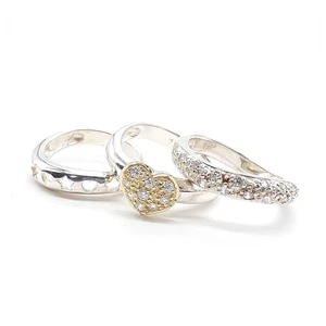 Folli Follie Silver925 Tri-Ring Set Heart Star Zirconia Women's Auth Excellent - Picture 1 of 10