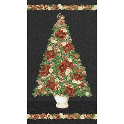 Robert Kaufman - Holiday Flourish Peppermint Twist - 24" Tree Panel Black - Image 1 of 4