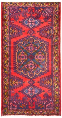 Alfombra oriental tribal geométrica roja coralina vintage hecha a mano de 3'7X6'9 pies Foto 1 de 4