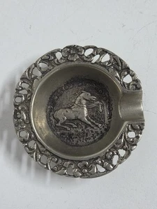 Cenicero vintage de plata esterlina maciza redondo borde ornamentado centro caballo estampado 800 - Imagen 1 de 7