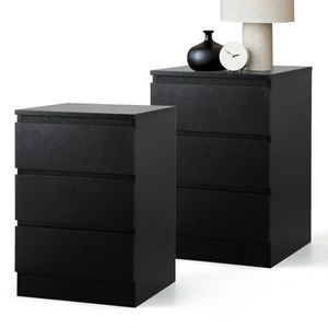 Oikiture Bedside Tables Set of 2 Side Table Storage Cabinet Nightstand Black - Picture 1 of 10