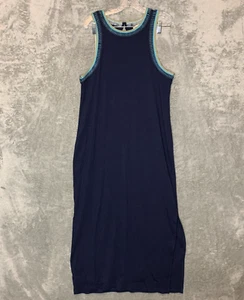 LOFT Women Beach Nautical Preppy Crochet Ribbed Stretch Deep Blue Maxi Dress XL - Picture 1 of 11