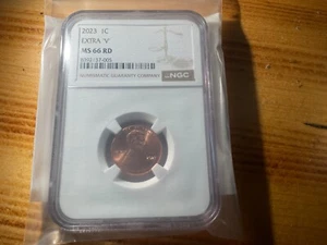2023 Extra "V" Lincoln Cent Penny Graded by NGC MS66RD Rare VDB-V Error+++ - Picture 1 of 3