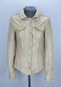 All Saints LORRIMER Leather Jacket Womens Shirt Beige Army Biker Moto Size 6 - Picture 1 of 17