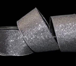 Solid Silver Glitter Sparkly Christmas Winter Wired Ribbon - 10 Yards x 2.5"W - Picture 1 of 1