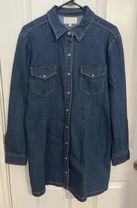 Kendall Kylie Denim Western Minikleid Perlen Druckknopf Größe Large Neu ohne Etikett - Bild 1 von 7