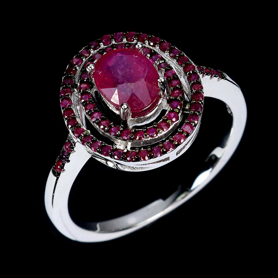 925 Sterling Silver Ring Oval Ruby 7x5mm Round Ruby Myanmar Gemstone Jewelry 7 - Image 1 of 4