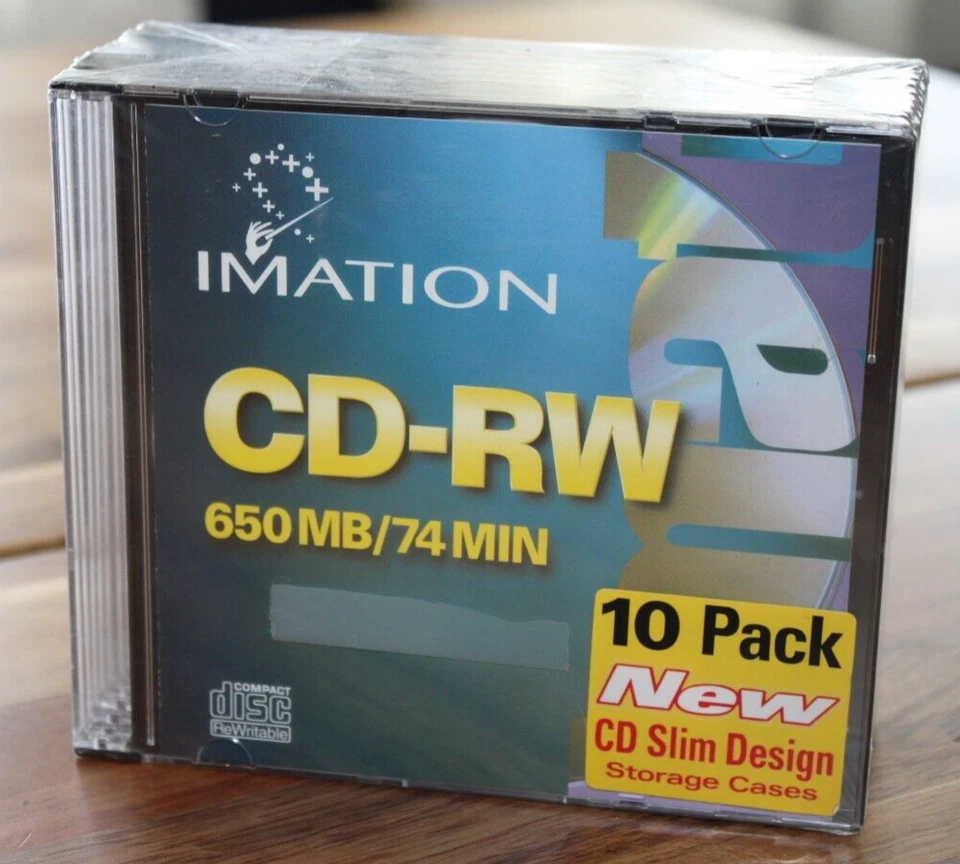 Imation CD-RW 650MB/74 Min – 10 Pack – NEW Sealed – Slim Jewel Case Design - Image 1 of 4