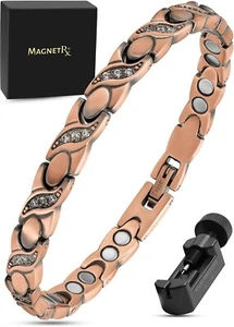 MagnetRX Women’s Ultra Strength Pure Copper Magnetic Bracelet (Crystal XO Style) - Picture 1 of 8