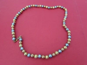VINTAGE 16" brass/pewter/gold colored beaded necklace - Picture 1 of 4