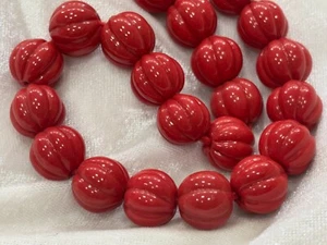 RED CORAL MELON CARVED 13 MM SMOOTH GEMSTONE BEADS 14"INCH 1 STRANDS - Picture 1 of 7