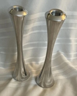 Par de candelabros Nambe Aquila de aleación de metal de 10" de Lou Henry Foto 1 de 3