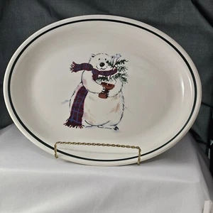 Plato para servir ovalado de oso de nieve Pfaltzgraff 13" EE. UU. Vacaciones Navidad - Imagen 1 de 9
