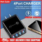 LED Mobile Phone Wall Chargers 4 Ports USB Tablet Charger Adapter (Black)