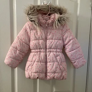 H&M Giacca Tampone Cuore Rosa Ecopelliccia Bordo Cappuccio Bambina Taglia 2-3 anni - Foto 1 di 12