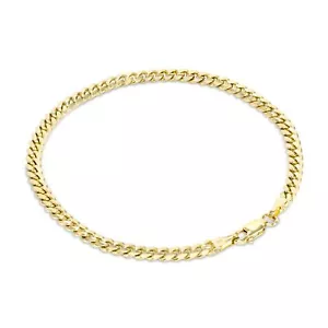 18K Yellow Gold Solid 3.5mm Miami Cuban Link Chain Bracelet Mens Womens - 7" - Picture 1 of 12