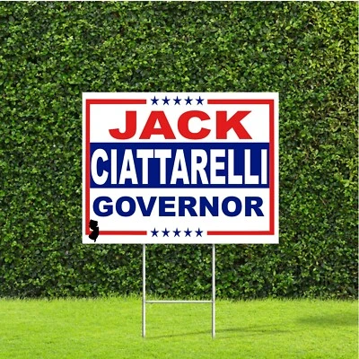 Letrero Jack Ciattarelli Nueva Jersey Gobernador Elección Carrera Rojo Blanco Azul con Estaca Foto 1 de 4