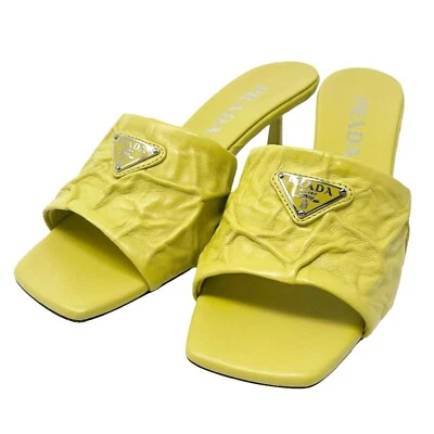 Sandalias de tacón PRADA vintage con logotipo #36-36,5 cuero verde claro plateado Foto 1 de 4