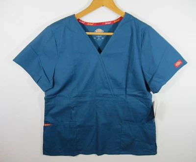 NEW Dickies EDS Signature V-Neck Scrub Top Women Size Large Teal Blue 86806 - Image 1 of 4