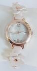 Women Fashion Flowers Watch Faux Leather Band Rose Gold Case MOP Face Pt6549 New