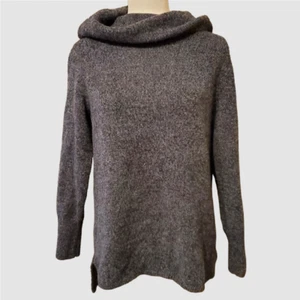 DKNY Jeans Size Large Gray Cowl Neck Sweater Ribbed Pullover Wool Blend Soft - Picture 1 of 5