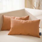 Faux Leather Woven Square Cusion Throw Pillow, 12" X 20", Light Brown, 2 Pack