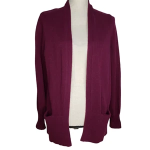 Lands End Medium 10 12 Sweater L/S Open Front Knit Cardigan Pockets Purple - Picture 1 of 7