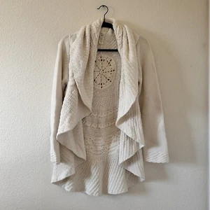 J. Jill Circle Boho Crochet Knit Chunky Cardigan Ivory Women Sz Small Open Front - Picture 1 of 9