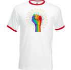 LGBT T-SHIRT Mens Freedom Fist Lesbian Gay Pride Rainbow Colours Clothing Top