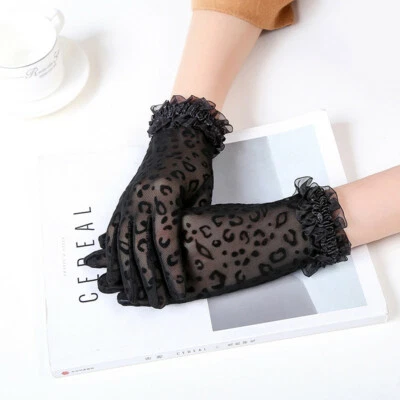 Women Lace Leopard Print Gloves Bridal Wrist Length Special Occasion Wear - Image 1 of 4
