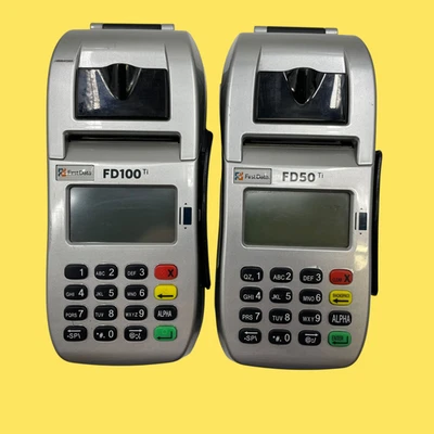 Lot of 2 First Data FD100ti & FD50ti Credit Card Readers Terminals #4831 z43b15 - Image 1 of 4
