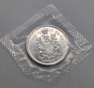 1965 Canadian 50 Cents .800 Silver Half Dollar Queen Elizabeth II - BU Sealed - Picture 1 of 2