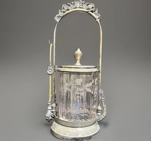 Wilcox Silver Plate  Co Pickle Castor Jar with Stand and Tongs #4615 (W) - Picture 1 of 20