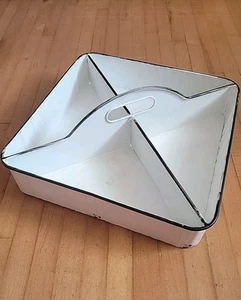 White Metal Divided Square Caddy Basket Carrier Tote Organizer Farmhouse Rustic - Picture 1 of 11