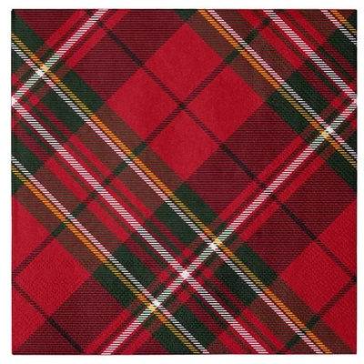 50Pcs Christmas Paper Napkins - Red and Black Plaid Design 3 Ply Disposable P... - Image 1 of 4