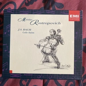 Johann Sebastian Bach Cello Suiten Mstislav Rostropovich 2 CD Set w/Booklet - Foto 1 di 1