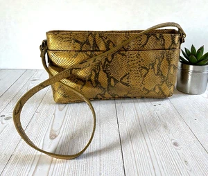 PRESTON and YORK echt gold Leder Schlangenmuster Schultertasche Handtasche Reißverschluss - Bild 1 von 18