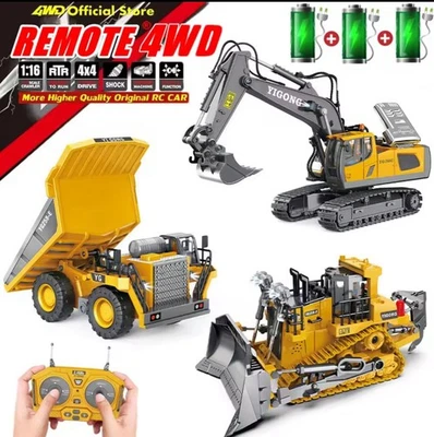 ESCAVATORE CAMION CON CASSONE RIBALTABILE 4X4 BULLDOZZER TELECOMANDATI IN LEGA - Immagine 1 di 4